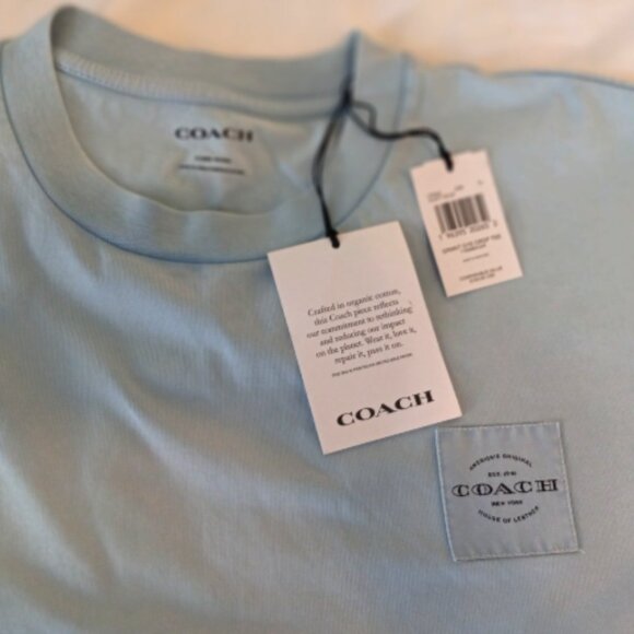 Coach Women's Cropped T-Shirt XL Dusty Blue Organic Cotton Garment Dye NWT - Picture 8 of 12